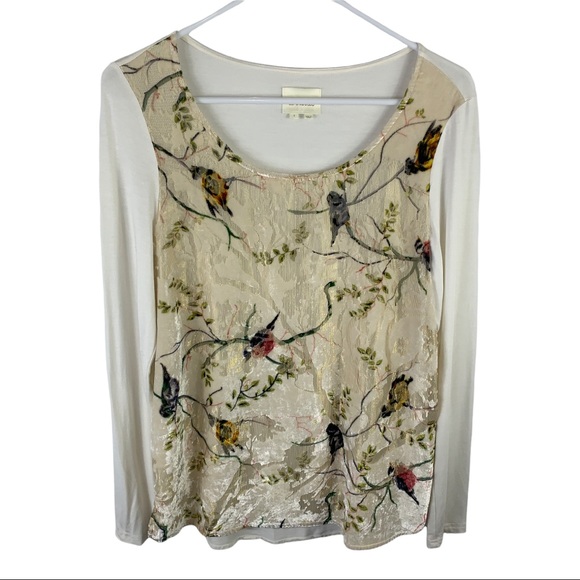 ANTHRO Deletta Oak Song Birds Velevt Burnout Top S - Picture 2 of 6